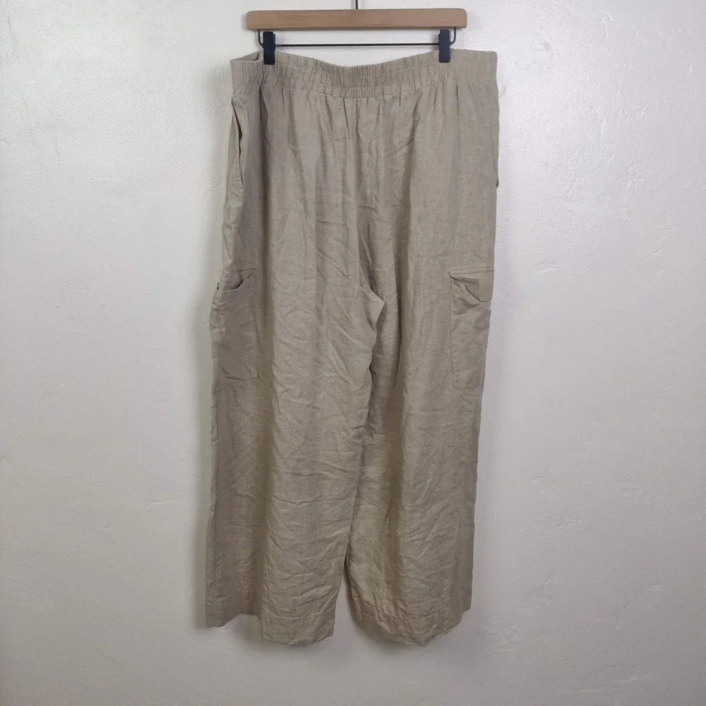 Jessica Simpson Womens Wide Leg Linen Blend Pants XL Beige Cargo Coastal Grandma